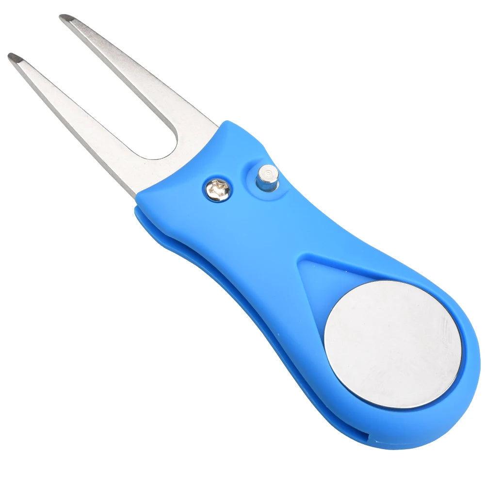 1PCS Foldable Golf Divot Repair Tool – Switchblade Pitch Fork with Groove Cleaner & Golf Marker