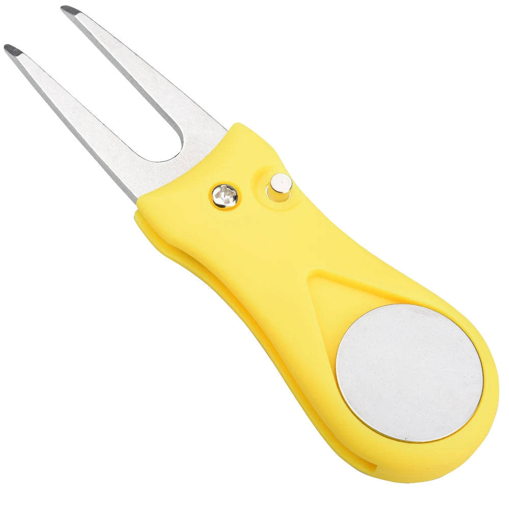 1PCS Foldable Golf Divot Repair Tool – Switchblade Pitch Fork with Groove Cleaner & Golf Marker