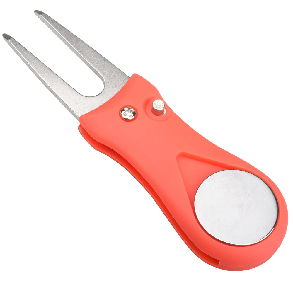 1PCS Foldable Golf Divot Repair Tool – Switchblade Pitch Fork with Groove Cleaner & Golf Marker
