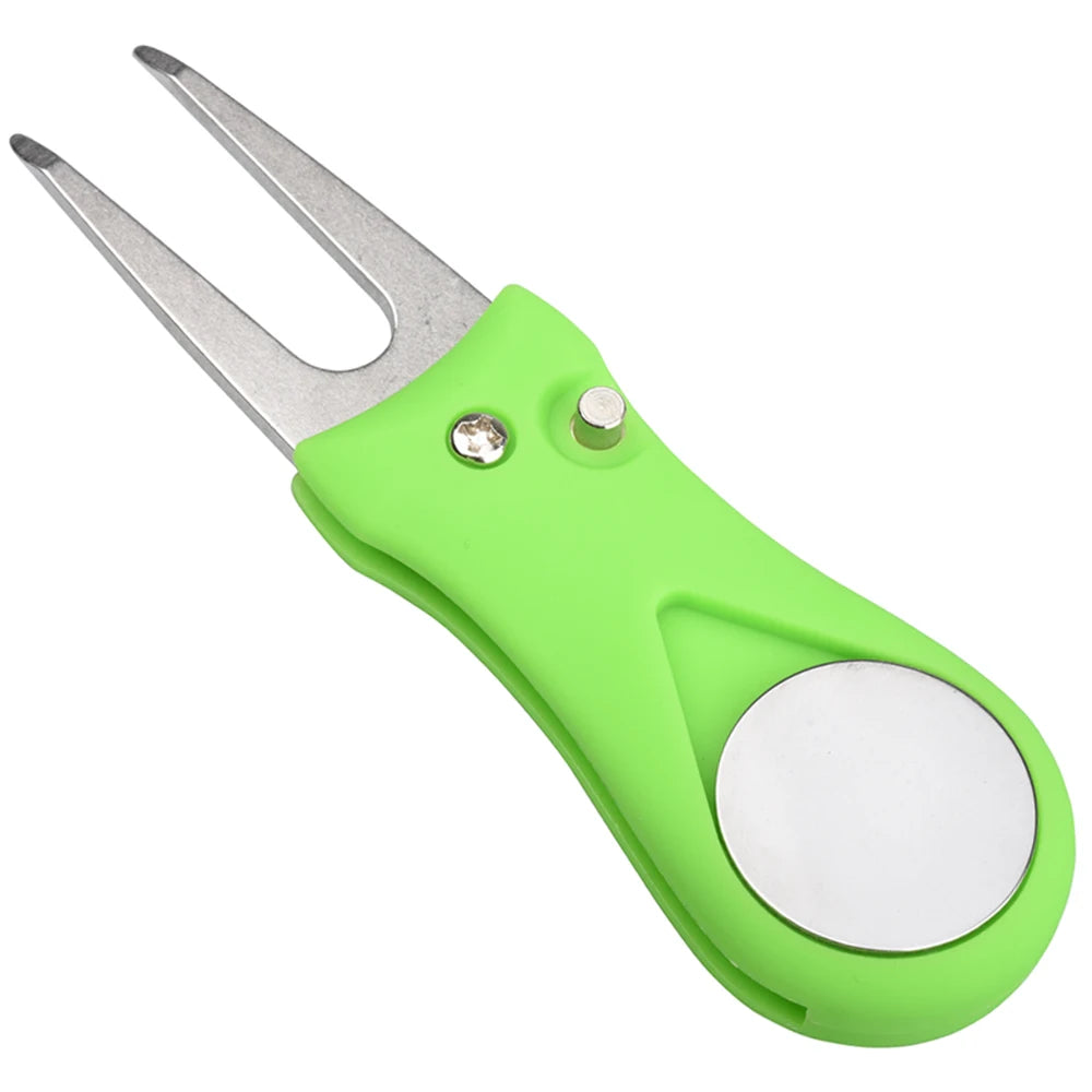 1PCS Foldable Golf Divot Repair Tool – Switchblade Pitch Fork with Groove Cleaner & Golf Marker