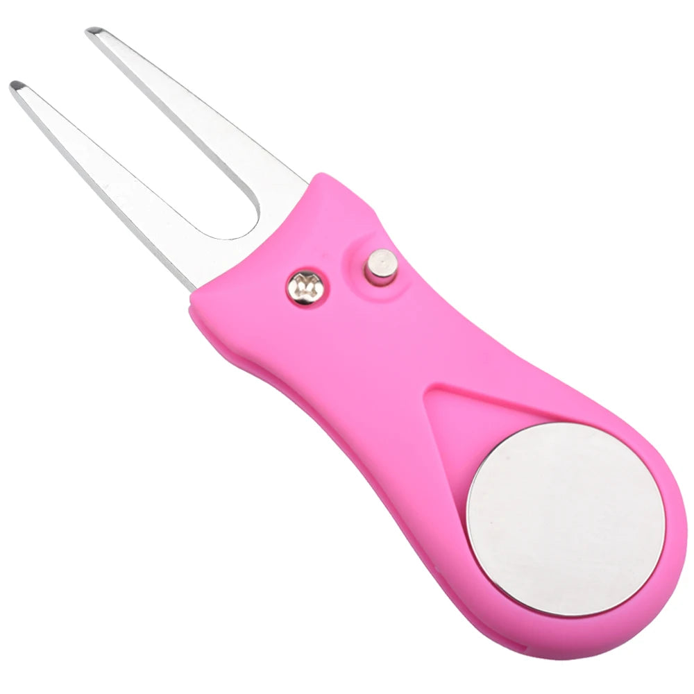 1PCS Foldable Golf Divot Repair Tool – Switchblade Pitch Fork with Groove Cleaner & Golf Marker