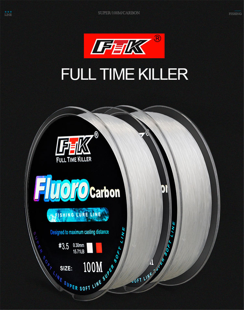 100m Fluorocarbon Bait Fishing Line – Carbon Fiber Fishing Line for All Types of Fishing