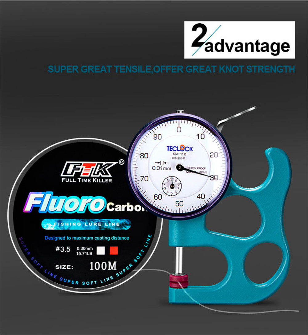 100m Fluorocarbon Bait Fishing Line – Carbon Fiber Fishing Line for All Types of Fishing