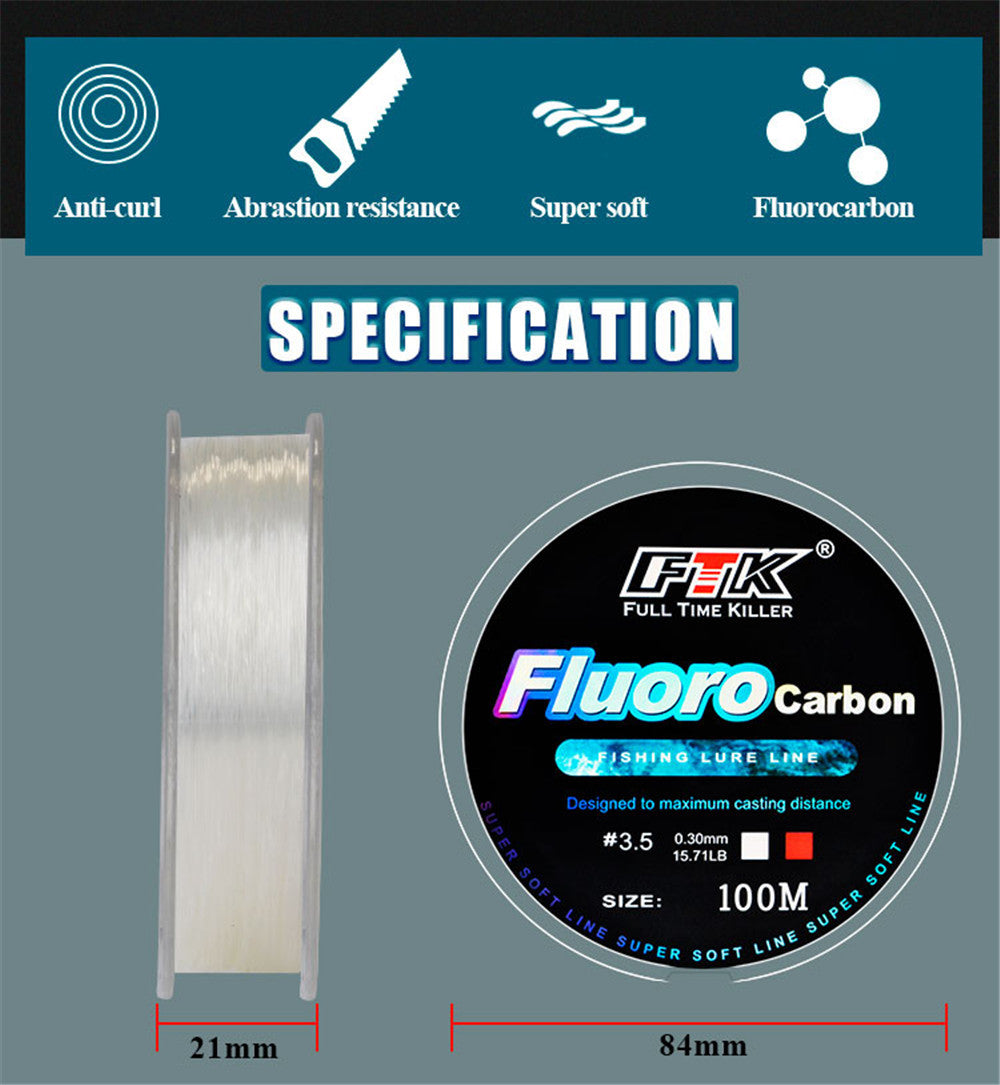 100m Fluorocarbon Bait Fishing Line – Carbon Fiber Fishing Line for All Types of Fishing
