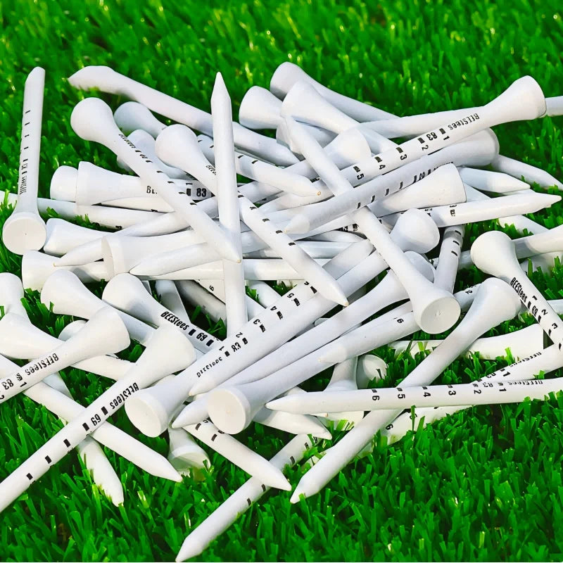 50pcs Wooden Golf Tees – 83mm Degree Scale Tees (White & Black)