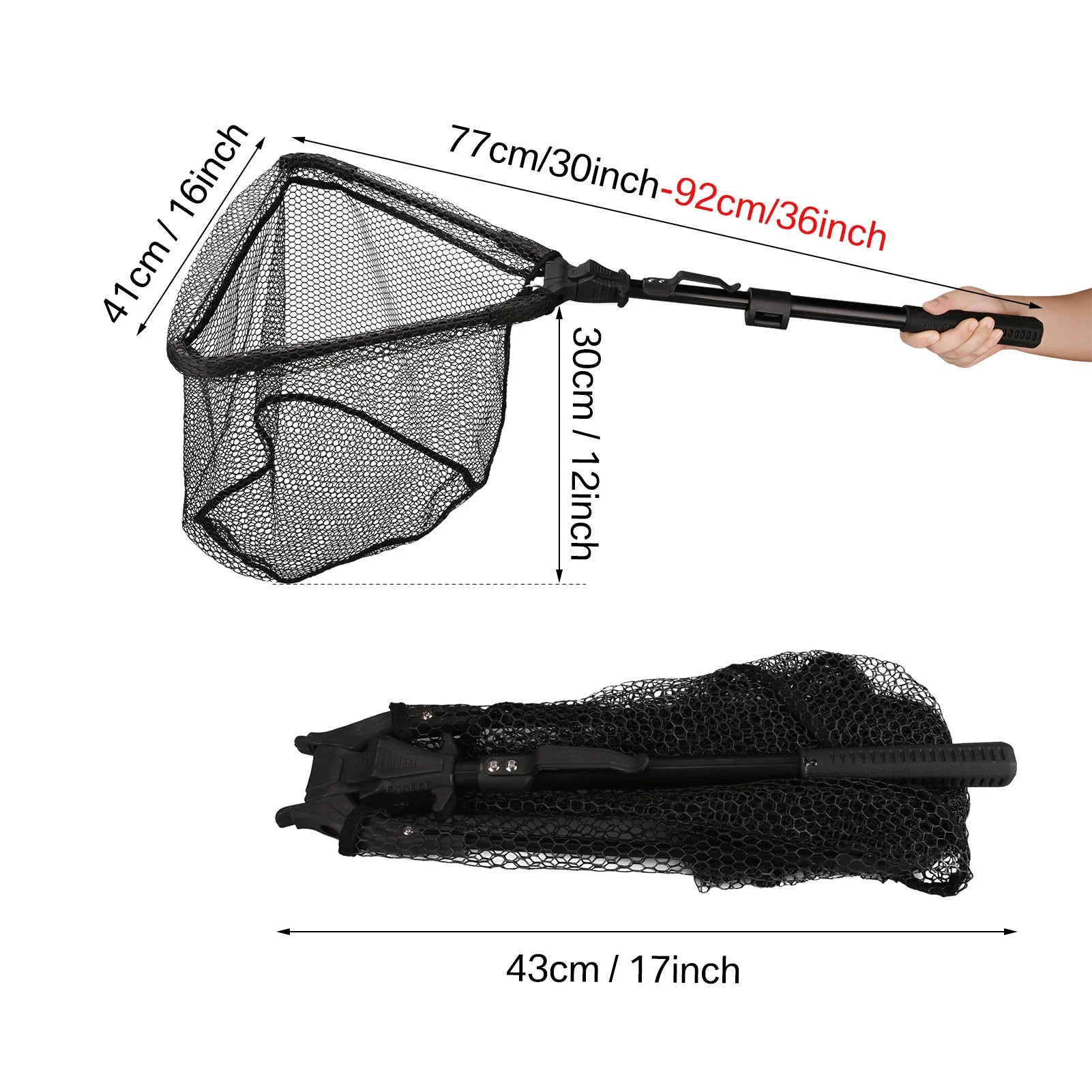 Telescopic Fishing Net (55cm–190cm) – Foldable Landing Net for Salmon, Carp, Catfish, and Trout