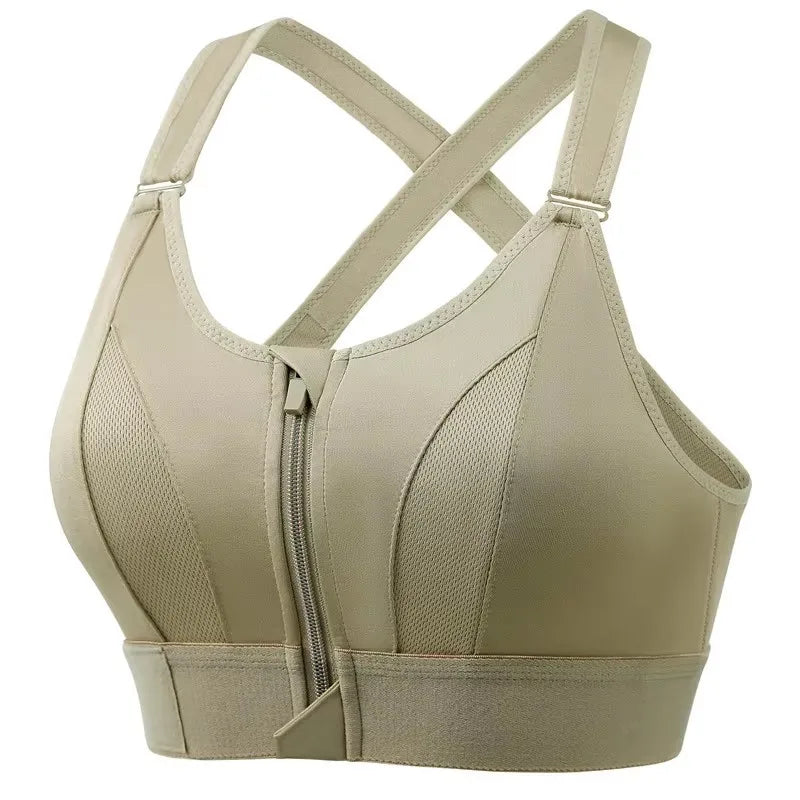Front-Zip Sports Bra for Women – Adjustable, Shockproof Athletic Crop Top