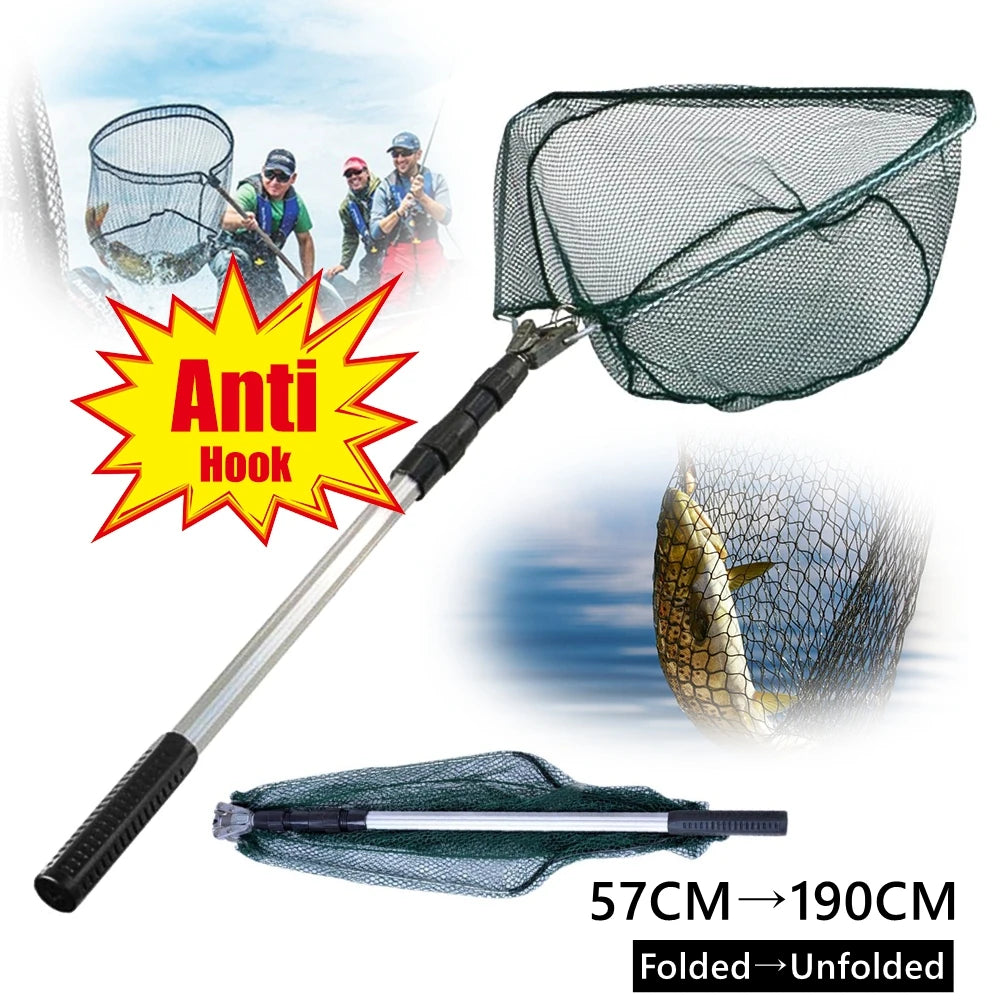 Telescopic Fishing Net (55cm–190cm) – Foldable Landing Net for Salmon, Carp, Catfish, and Trout