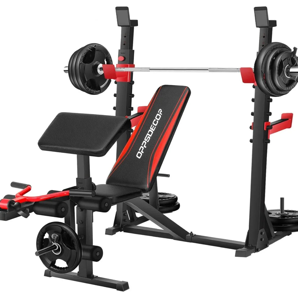 900LBS Weight Bench Set with Squat Rack & Leg Extension – Comprehensive Strength Training Solution