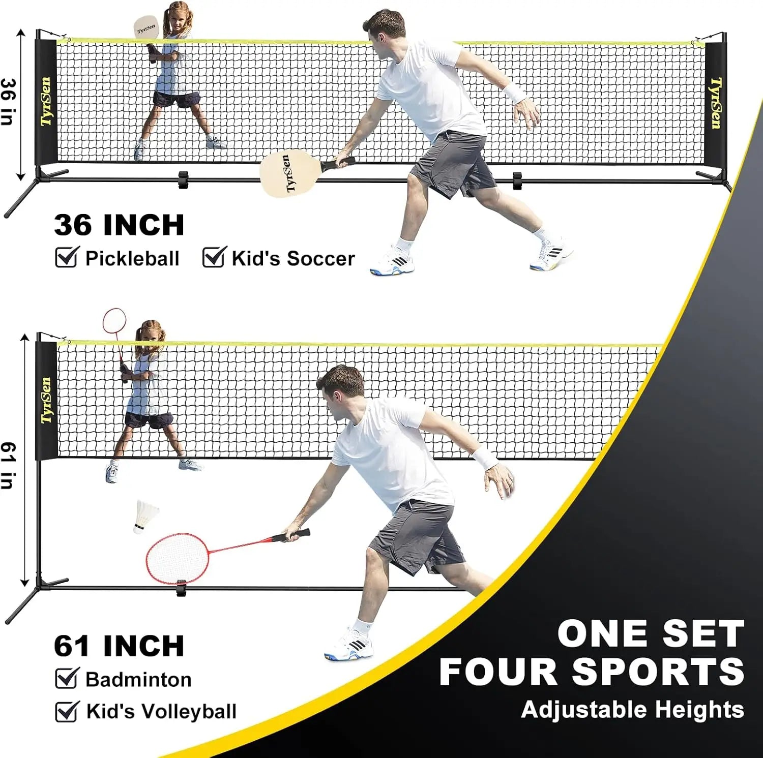 17FT Pickleball & Badminton Net Set with Adjustable Heights
