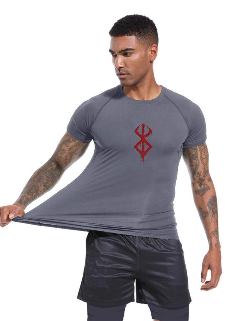 Men's Print Compression Shirt – Short Sleeve Quick-Dry Athletic Top