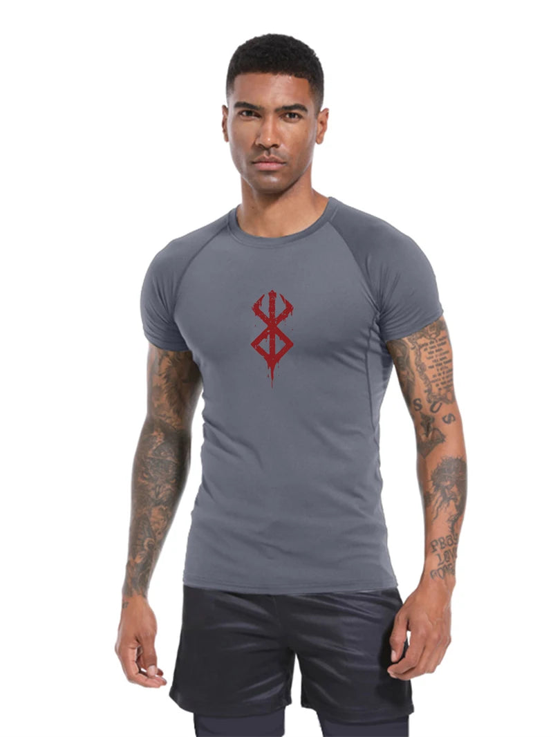 Men's Print Compression Shirt – Short Sleeve Quick-Dry Athletic Top