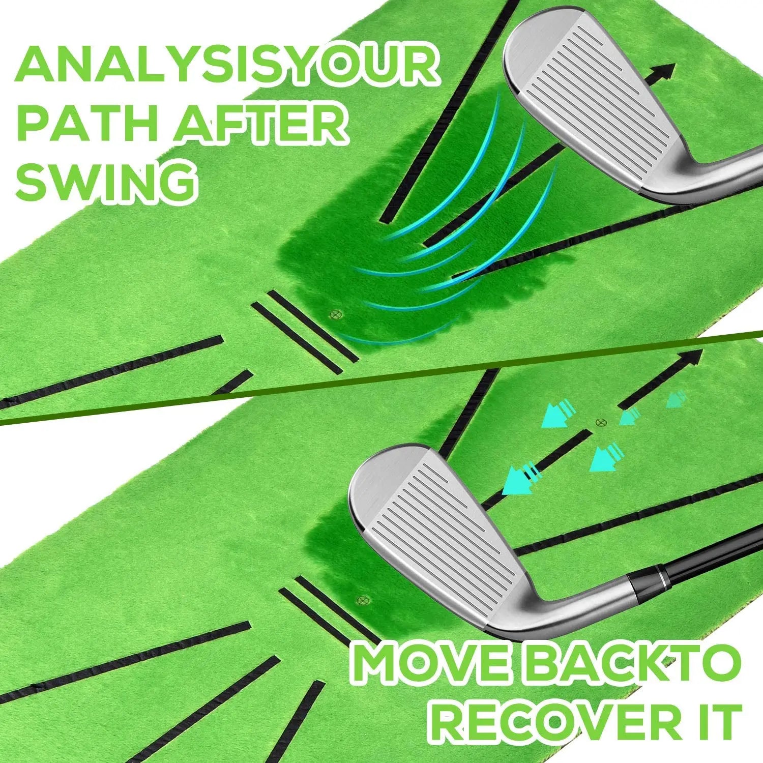 Golf Swing Training Mat – 30x60cm Swing Path Practice and Impact Detection Pad