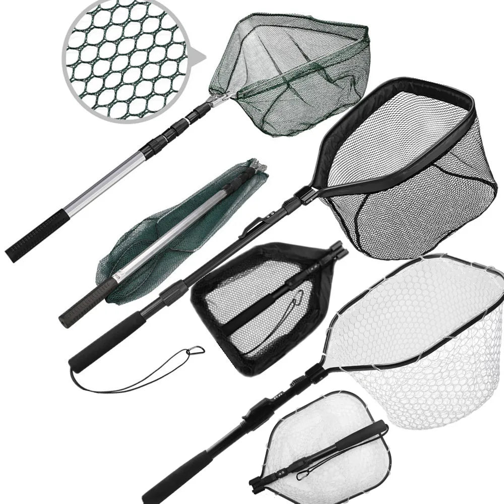 Telescopic Fishing Net (55cm–190cm) – Foldable Landing Net for Salmon, Carp, Catfish, and Trout