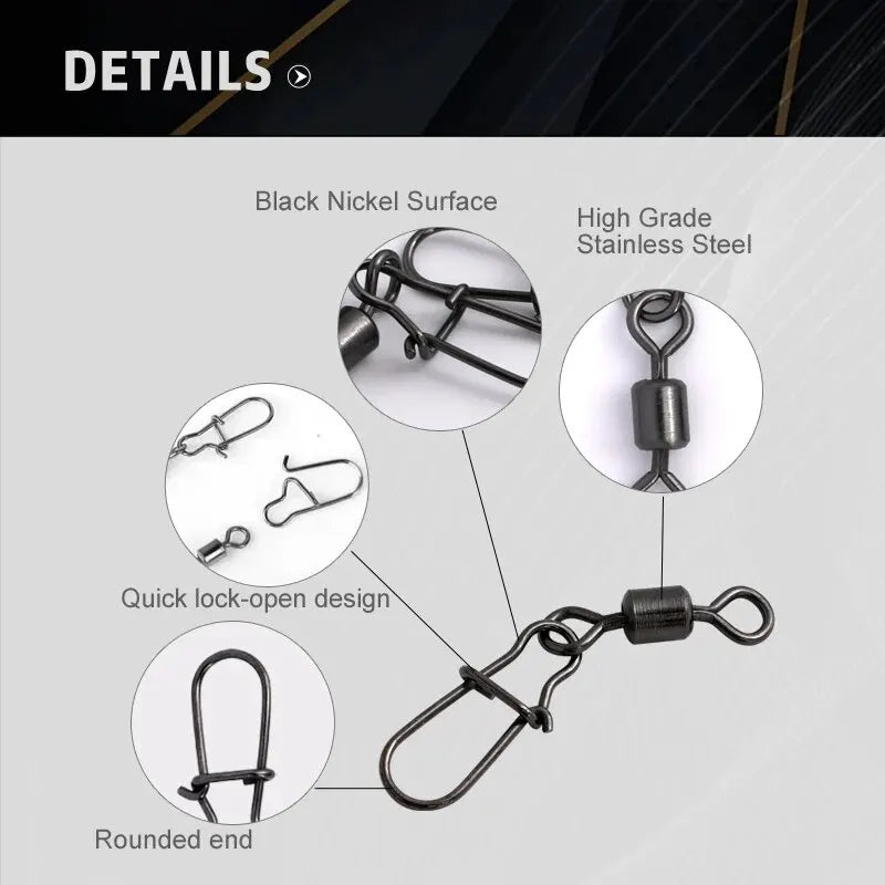 50pcs Stainless Steel Fishing50pcs Stainless Steel Fishing Connector Pin Set – Bearing Rolling Swivels with Snap Connector Pin Set – Bearing Rolling Swivels with Snap