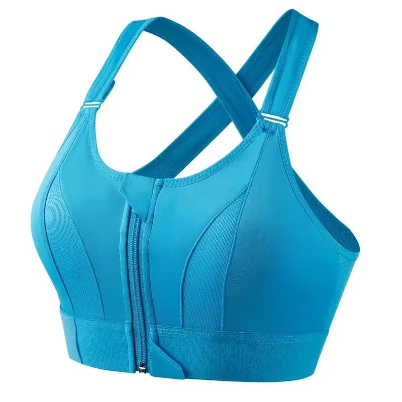 Front-Zip Sports Bra for Women – Adjustable, Shockproof Athletic Crop Top