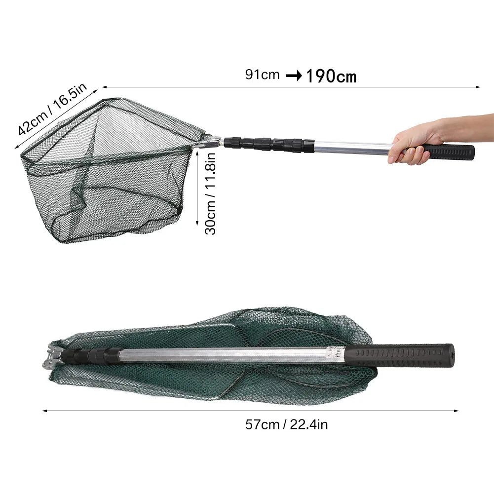 Telescopic Fishing Net (55cm–190cm) – Foldable Landing Net for Salmon, Carp, Catfish, and Trout