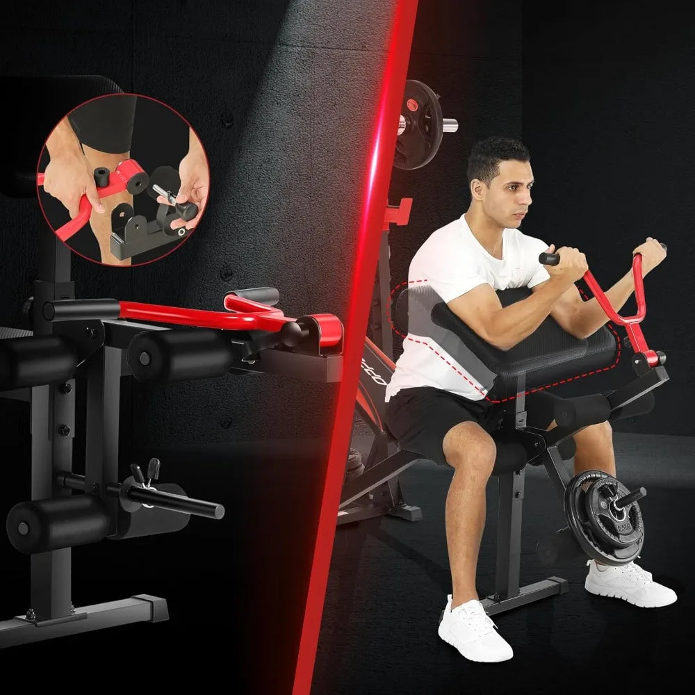 900LBS Weight Bench Set with Squat Rack & Leg Extension – Comprehensive Strength Training Solution