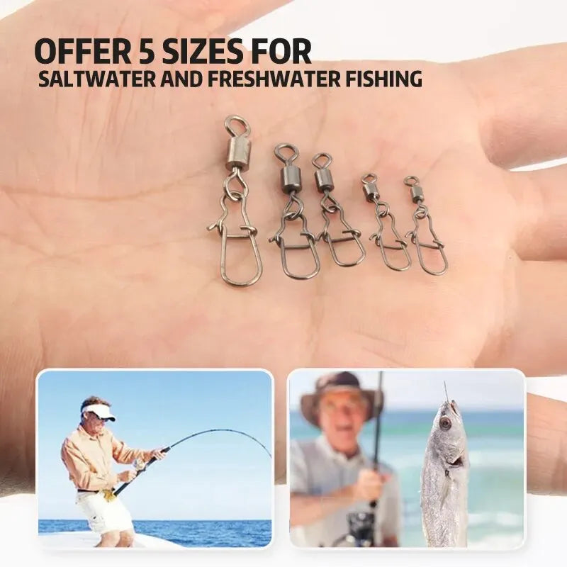 50pcs Stainless Steel Fishing50pcs Stainless Steel Fishing Connector Pin Set – Bearing Rolling Swivels with Snap Connector Pin Set – Bearing Rolling Swivels with Snap