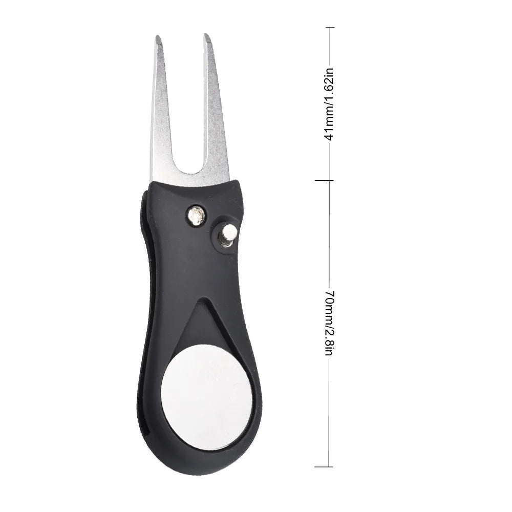 1PCS Foldable Golf Divot Repair Tool – Switchblade Pitch Fork with Groove Cleaner & Golf Marker