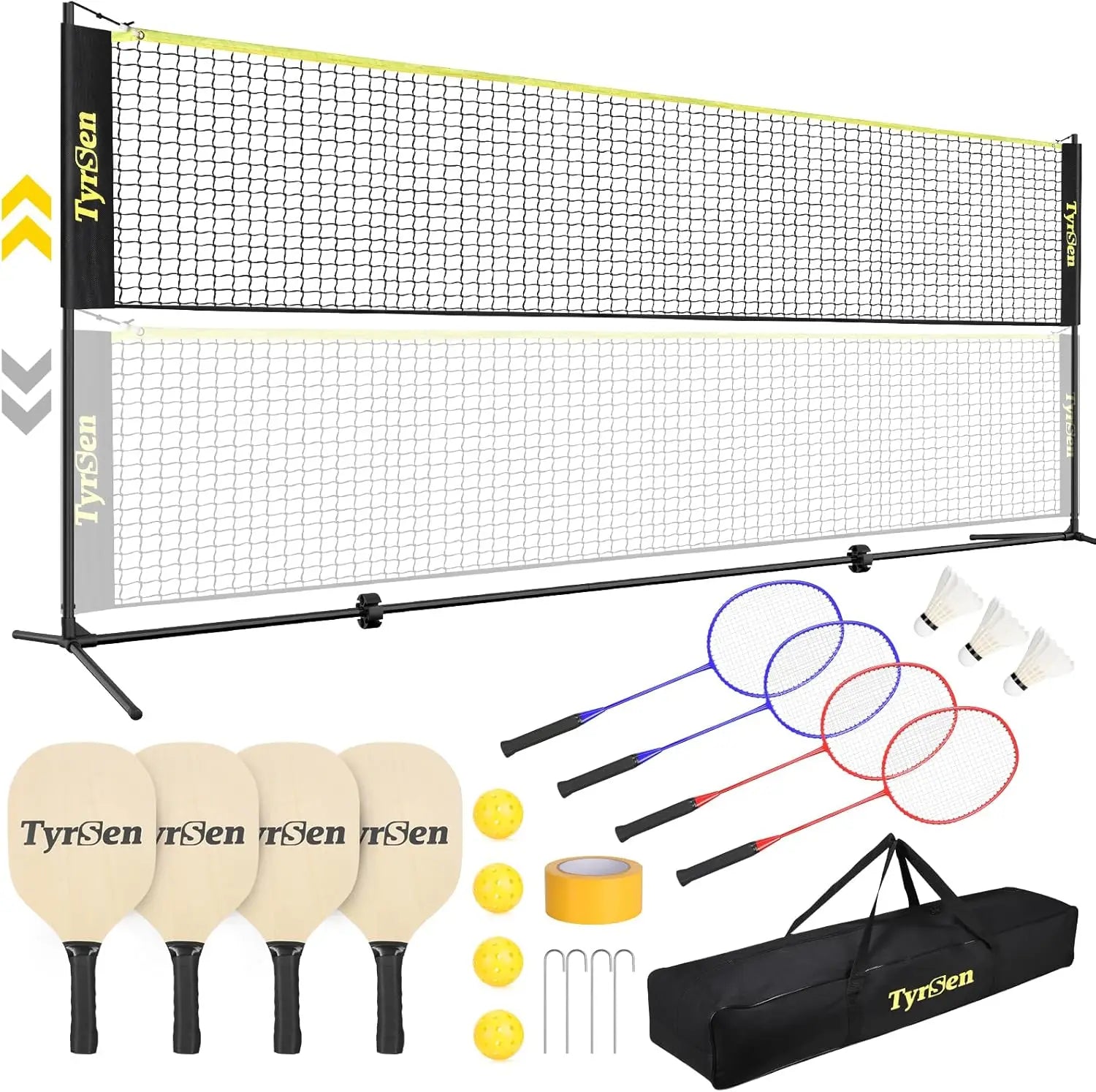17FT Pickleball & Badminton Net Set with Adjustable Heights