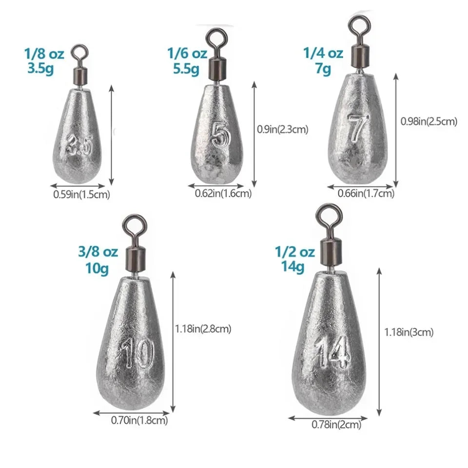 10pcs Water Drop Fishing Weights – Assorted Sinkers Set
