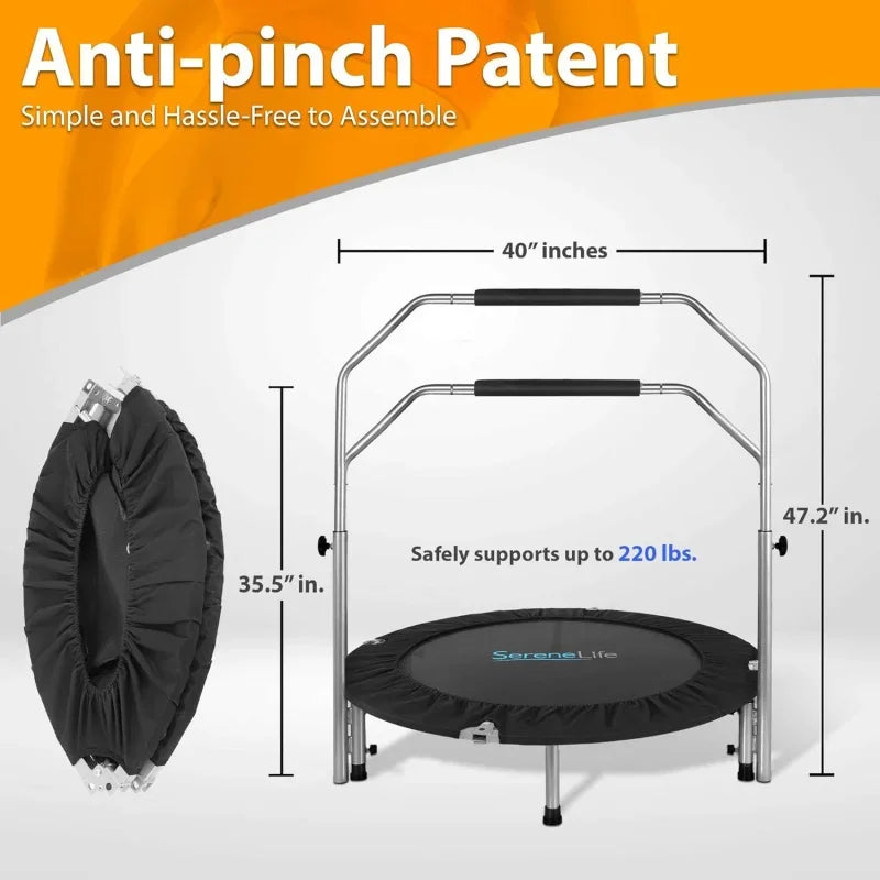 Portable & Foldable 40" Mini Trampoline with Adjustable Handrail – Blue