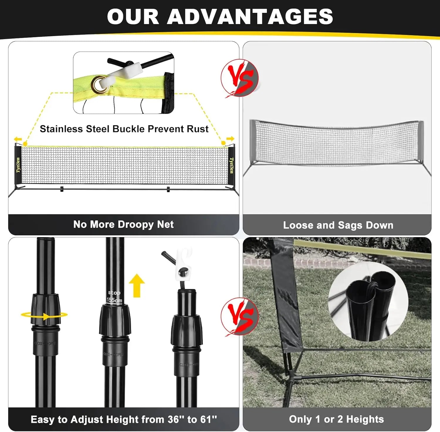 17FT Pickleball & Badminton Net Set with Adjustable Heights