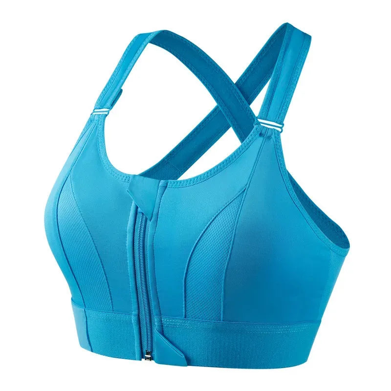 Front-Zip Sports Bra for Women – Adjustable, Shockproof Athletic Crop Top