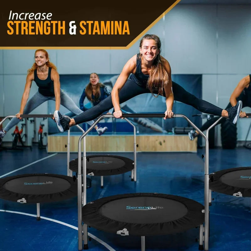 Portable & Foldable 40" Mini Trampoline with Adjustable Handrail – Blue