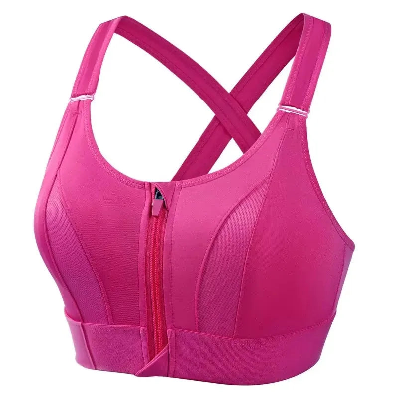 Front-Zip Sports Bra for Women – Adjustable, Shockproof Athletic Crop Top