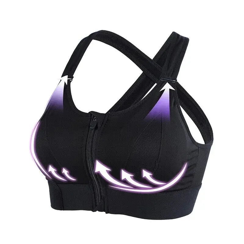 Front-Zip Sports Bra for Women – Adjustable, Shockproof Athletic Crop Top