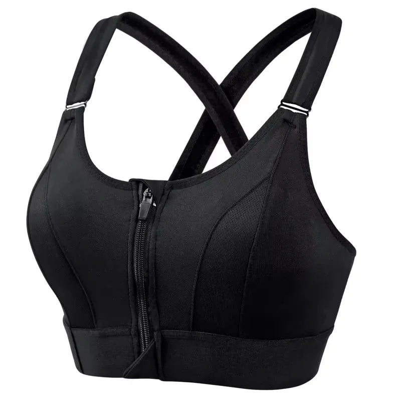 Front-Zip Sports Bra for Women – Adjustable, Shockproof Athletic Crop Top
