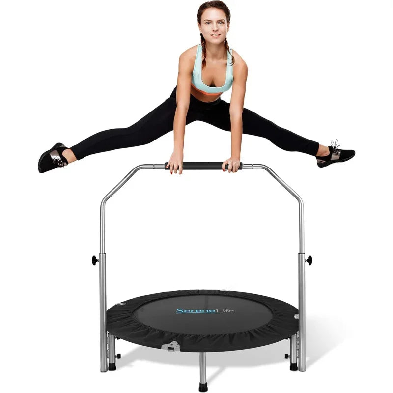 Portable & Foldable 40" Mini Trampoline with Adjustable Handrail – Blue