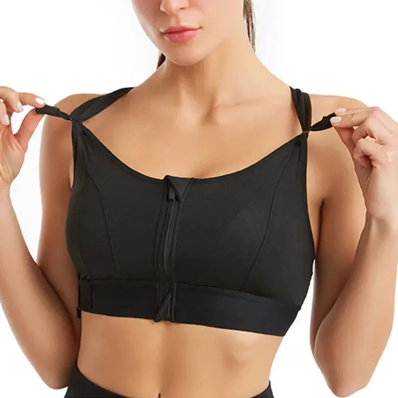 Front-Zip Sports Bra for Women – Adjustable, Shockproof Athletic Crop Top