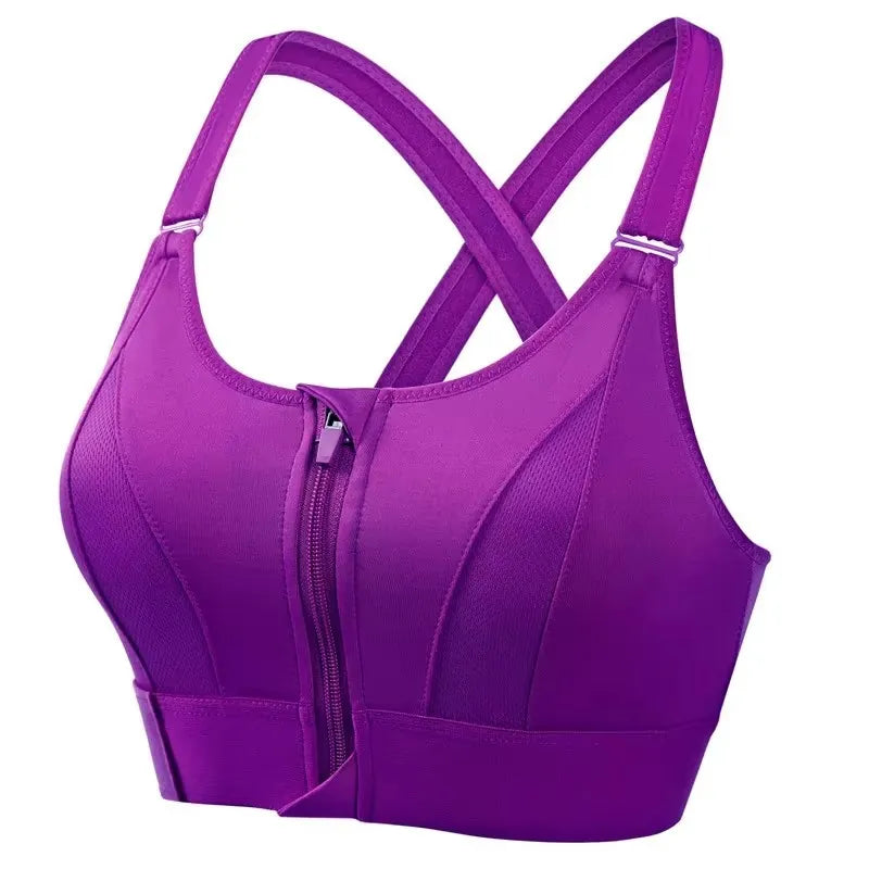 Front-Zip Sports Bra for Women – Adjustable, Shockproof Athletic Crop Top