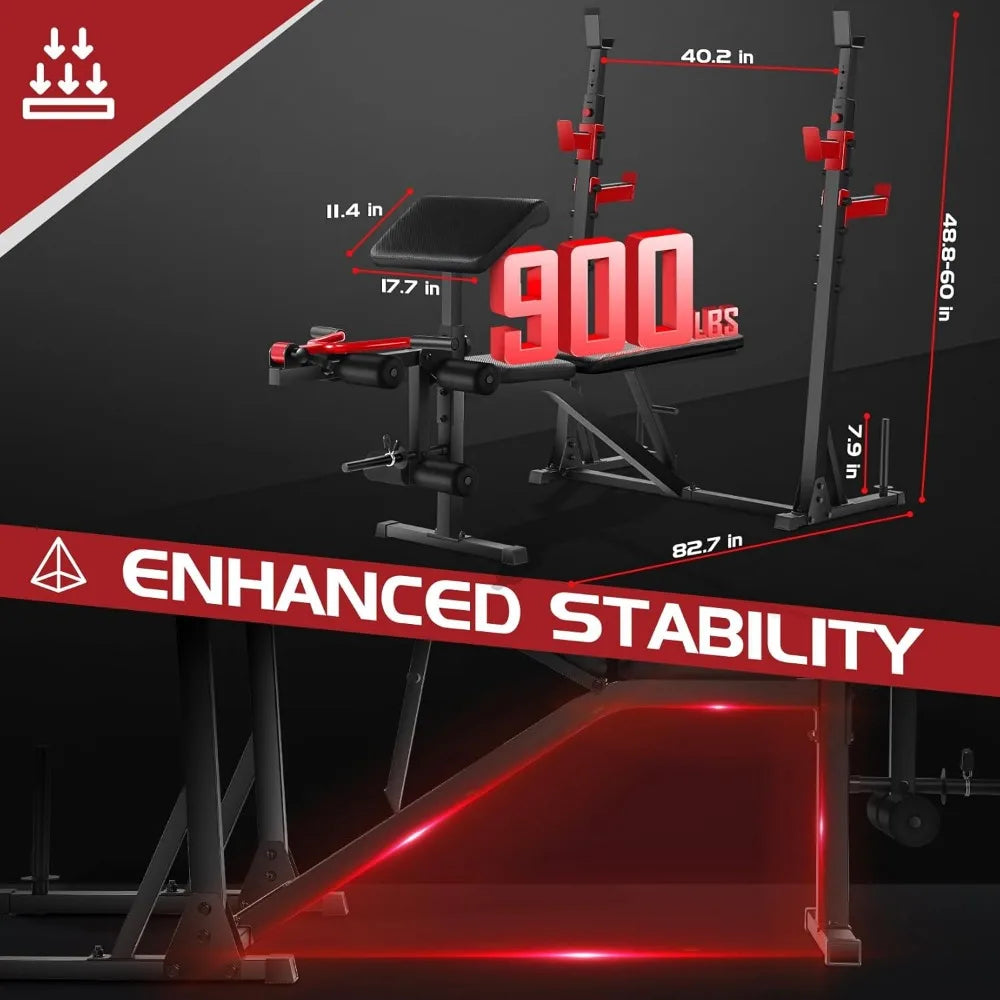 900LBS Weight Bench Set with Squat Rack & Leg Extension – Comprehensive Strength Training Solution