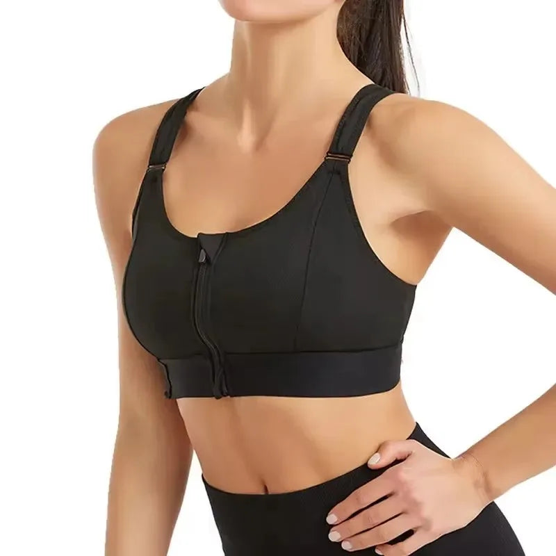 Front-Zip Sports Bra for Women – Adjustable, Shockproof Athletic Crop Top