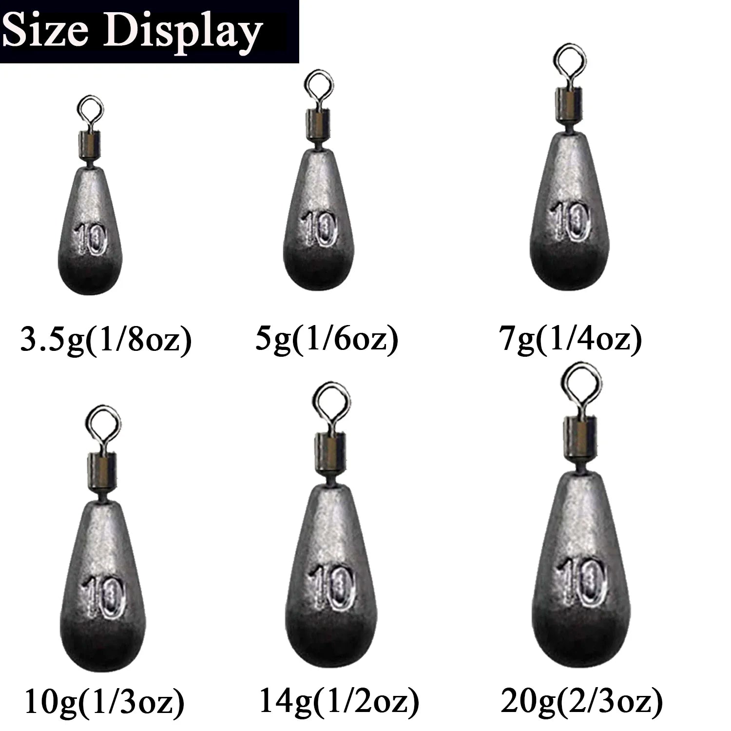 10pcs Water Drop Fishing Weights – Assorted Sinkers Set