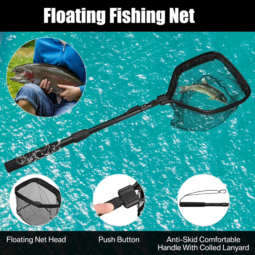 Telescopic Fishing Net (55cm–190cm) – Foldable Landing Net for Salmon, Carp, Catfish, and Trout