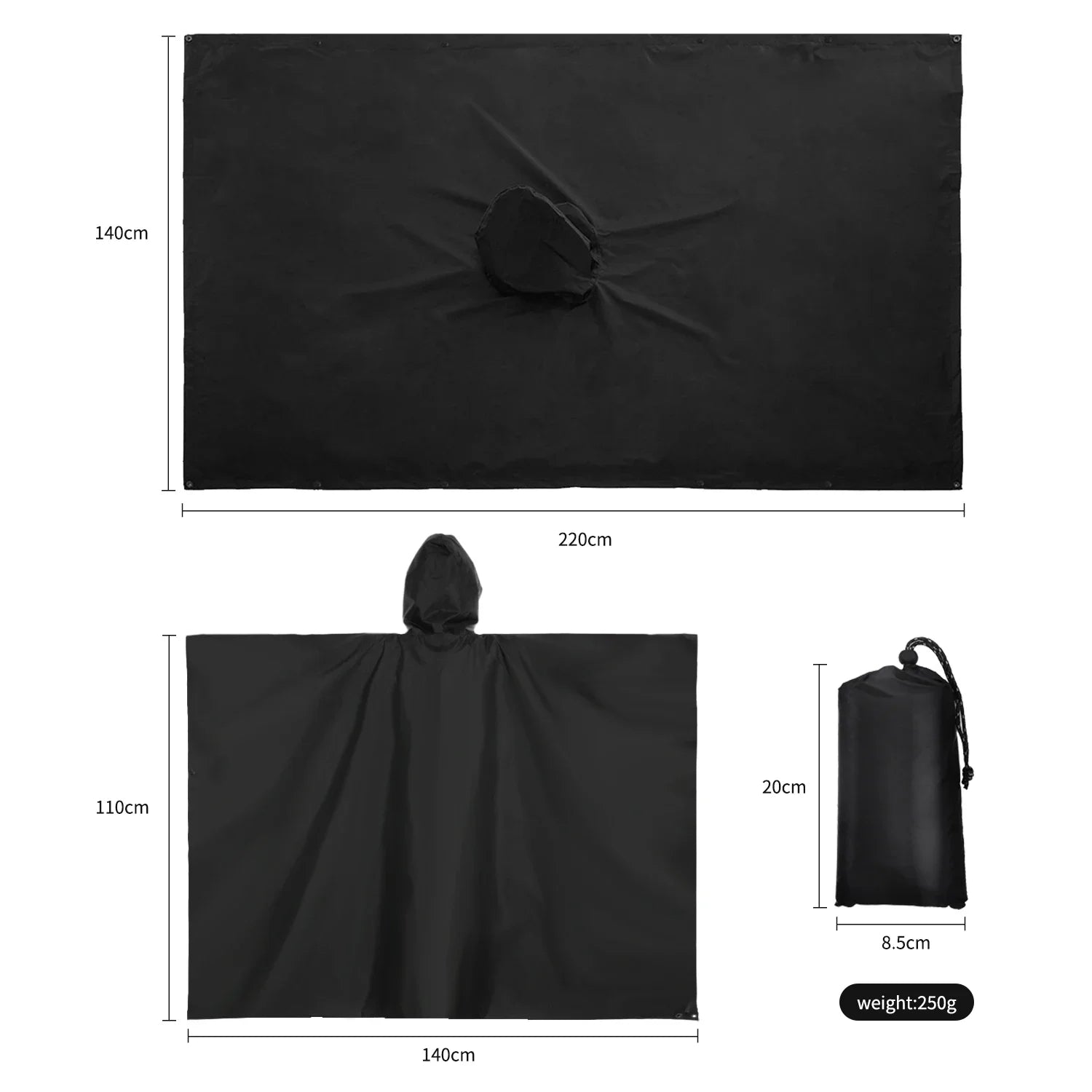 3-in-1 Waterproof Rain Poncho – Lightweight Rain Coat, Picnic Mat, and Sun Shelter