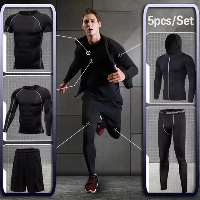 Men’s Compression Sportswear Set – 5-Piece Athletic Training Outfit