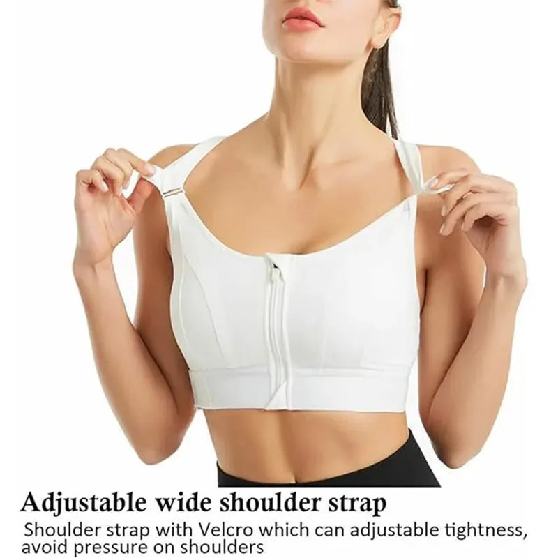 Front-Zip Sports Bra for Women – Adjustable, Shockproof Athletic Crop Top