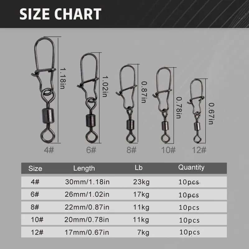 50pcs Stainless Steel Fishing50pcs Stainless Steel Fishing Connector Pin Set – Bearing Rolling Swivels with Snap Connector Pin Set – Bearing Rolling Swivels with Snap
