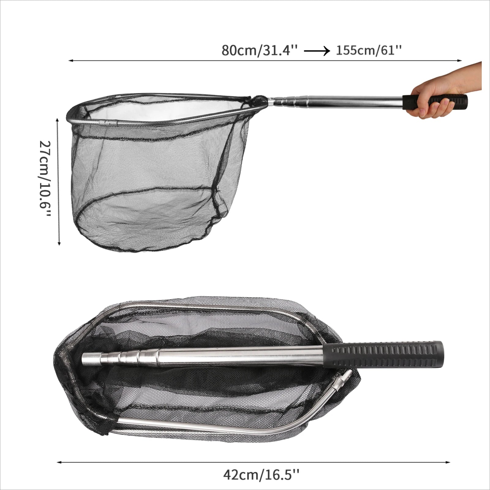 Telescopic Fishing Net (55cm–190cm) – Foldable Landing Net for Salmon, Carp, Catfish, and Trout