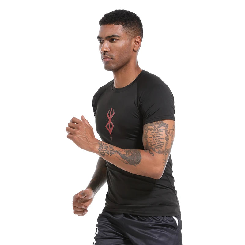 Men's Print Compression Shirt – Short Sleeve Quick-Dry Athletic Top