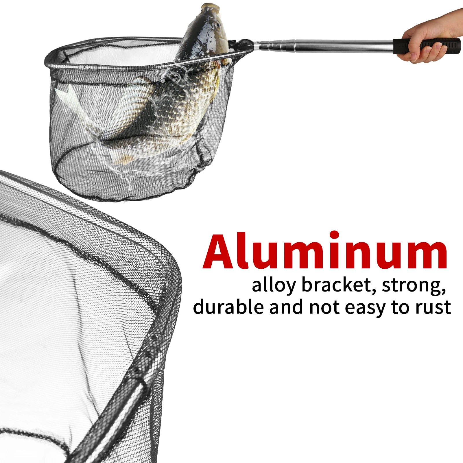 Telescopic Fishing Net (55cm–190cm) – Foldable Landing Net for Salmon, Carp, Catfish, and Trout
