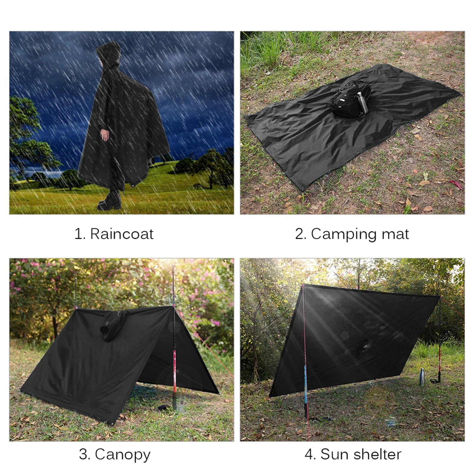 3-in-1 Waterproof Rain Poncho – Lightweight Rain Coat, Picnic Mat, and Sun Shelter
