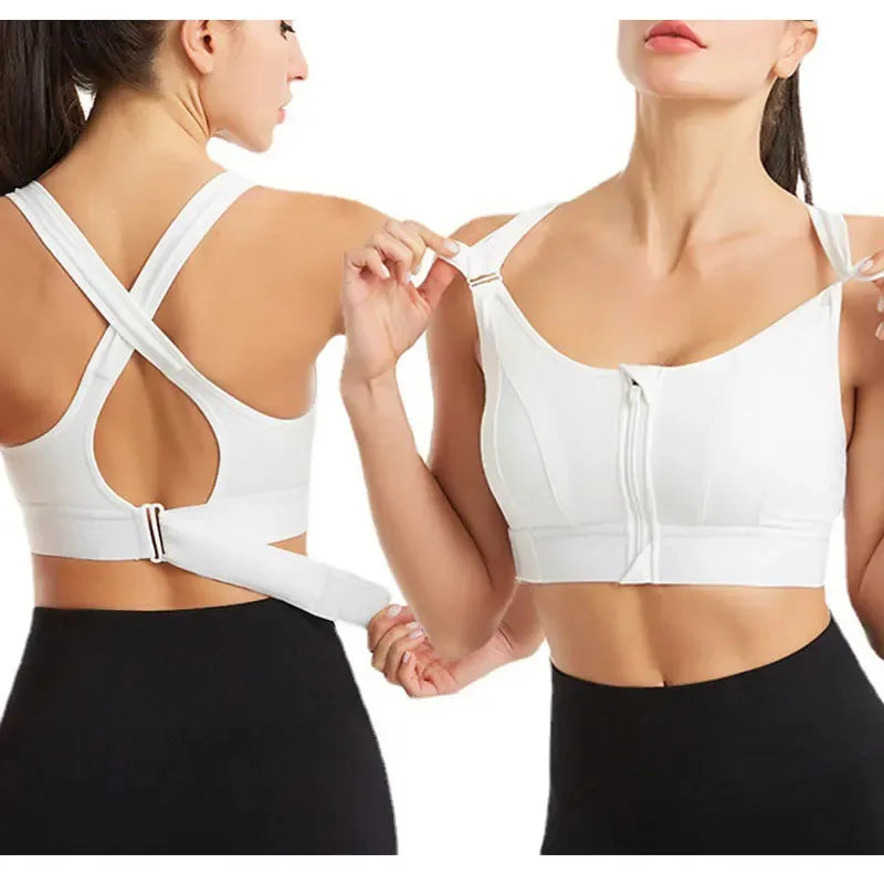 Front-Zip Sports Bra for Women – Adjustable, Shockproof Athletic Crop Top
