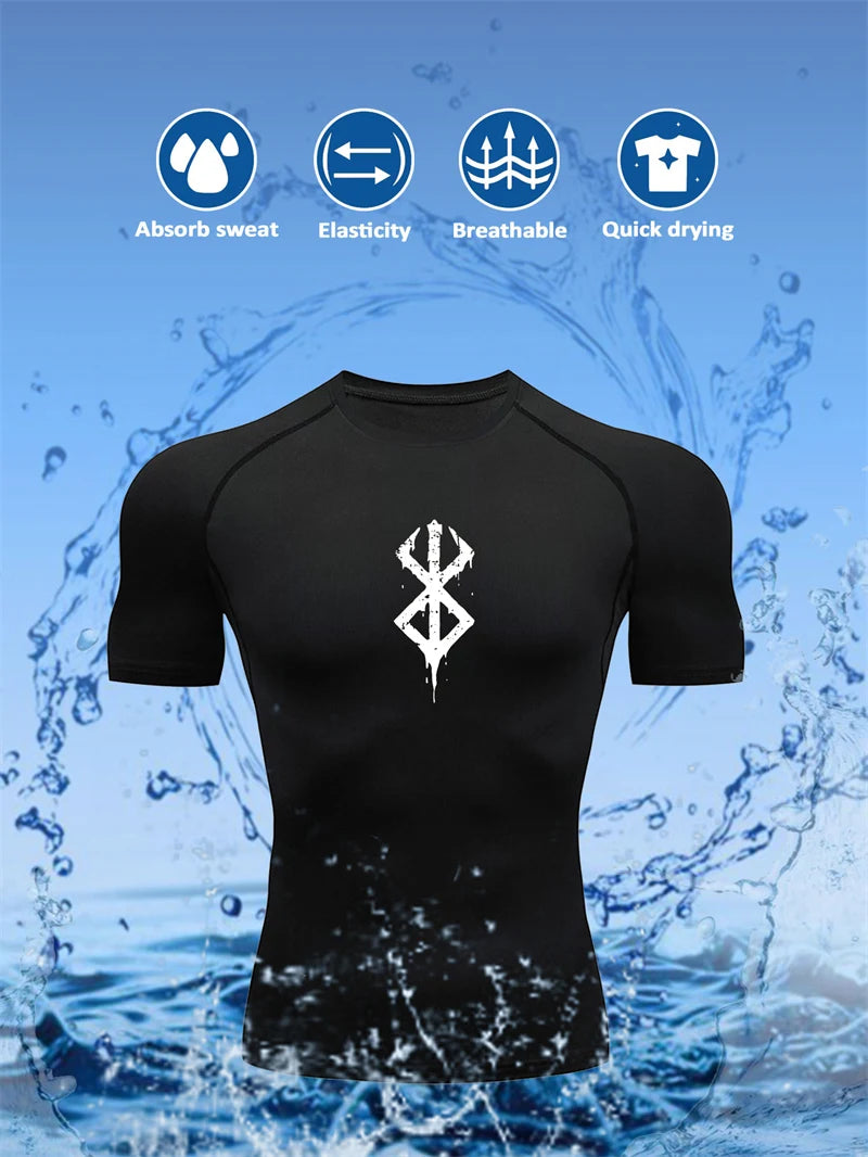 Men's Print Compression Shirt – Short Sleeve Quick-Dry Athletic Top